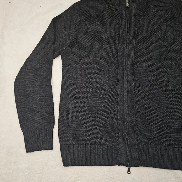 Banana Republic Extra Fine Merino Wool Black Textured Knit Front Zip Cardigan-M - Picture 2 of 8